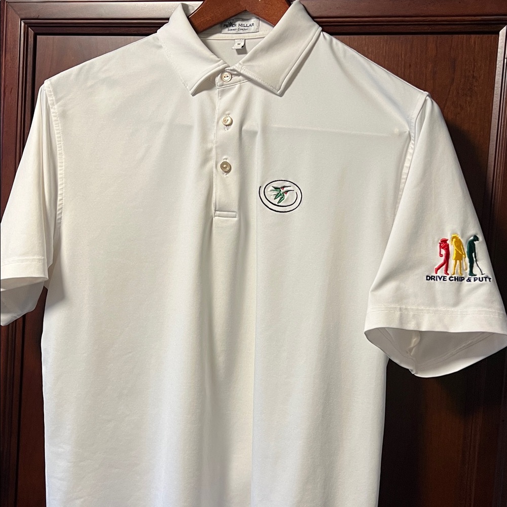 Like New Peter Millar Classic White Summer Stretch “Drive Chip & Putt” Golf Polo